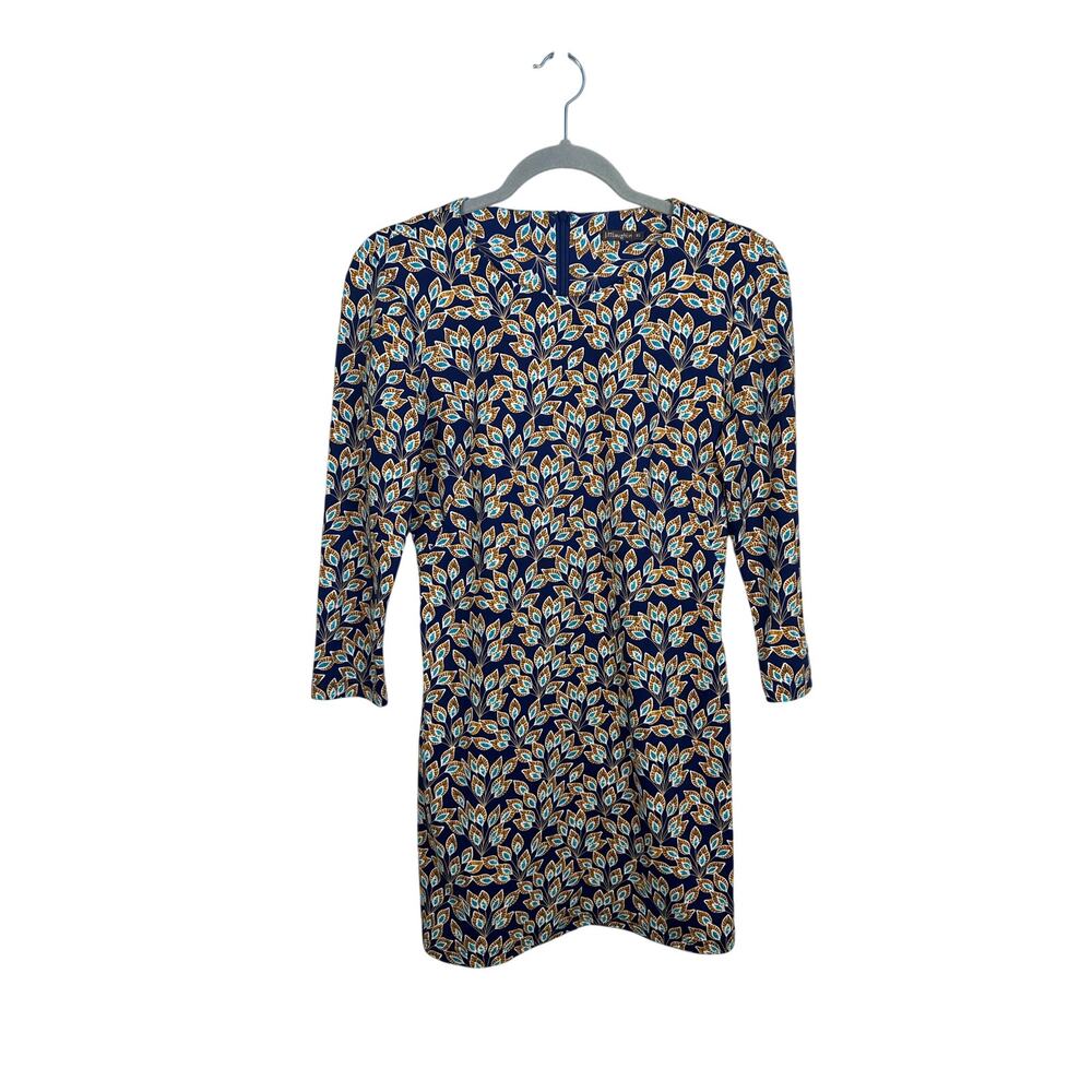 J. McLaughlin Shift Dress Women XS Navy Gold Geometric Good Altered Pockets